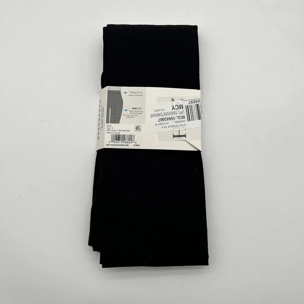 Hue Opaque Tights Womens Size 5 Black Non-Control Top Perfit 40 Denier U4689